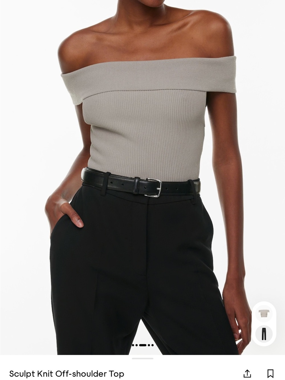 Aritzia Fold-Over Off-the-Shoulder Ribbed Sweater Top in Taupe